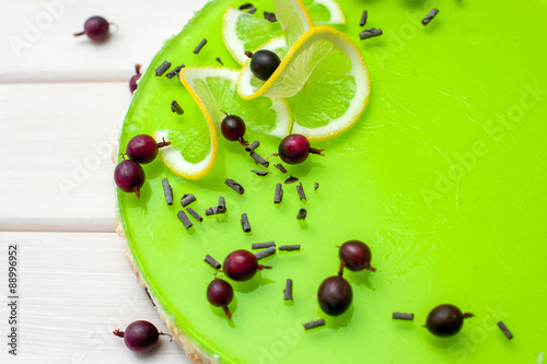 cheesecake with green jelly