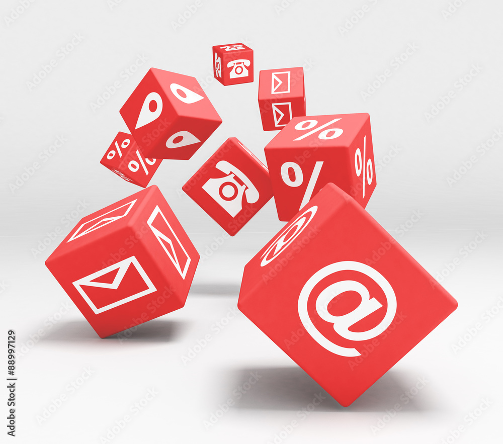 Cubi o dadi rossi con simboli web email internet Cubi o dadi rossi con simboli web email internet