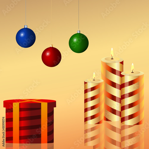 Ilustrator, candles, festive box, Christmas toys