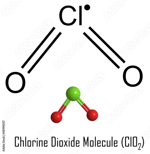 Formula and structure of Chlorine Dioxide Molecule (ClO2)-main component of MMS (Miracle Mineral Supplement,  Miracle Mineral Solution, Master Mineral Solution) is chlorine dioxide in water (CDS2).