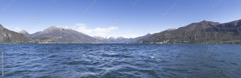 Lake of Como with snow-capped mountains.