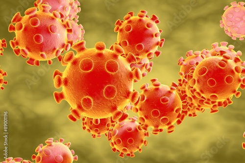 Three-dimensional drawing of Coronavirus, model of virus, virus which causes SARS and MERS, Middle East Respiratory Syndrome, realistic image of microbe, microorganism, microscopic view