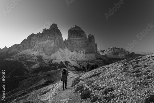 Girl photographer in Dolomites Mountains. Black and white © bonciutoma