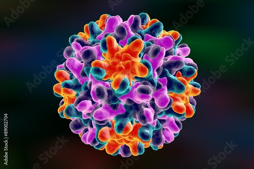 Background with viruses. Hepatitis B virus. A model is built using data of viral macromolecular structure furnished by Protein Data Bank (PDB 4G93)