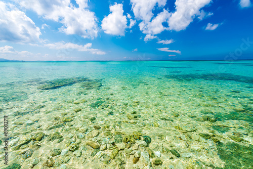 Blue sky and the emerald green sea, Okinawa, Japan