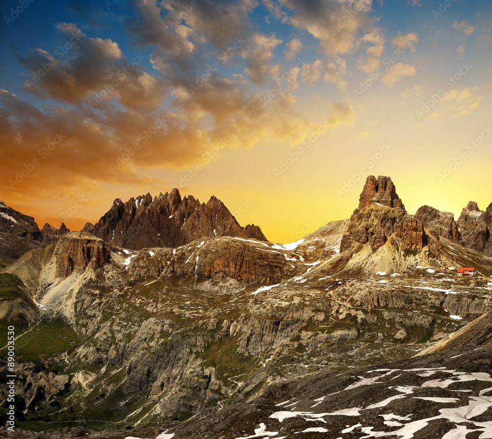 Mountain landscape at sunset - Sexten Dolomites,  Italy