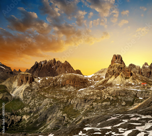 Mountain landscape at sunset - Sexten Dolomites, Italy