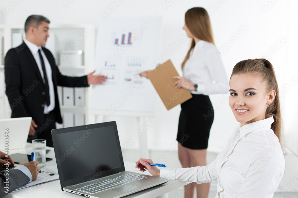 Business people meeting in office to discuss project Business people meeting in office to discuss project