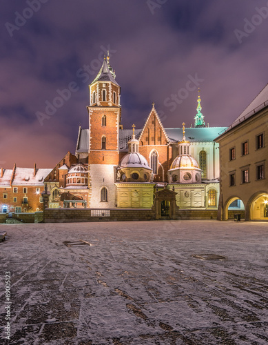 Winter morning view of the cathedral of St Stanislaw and St Vaclav on the Wawel Hill, Krakow, Poland. #89005123