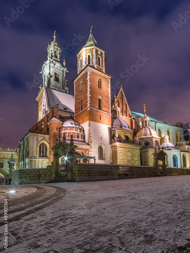 Winter morning view of the cathedral of St Stanislaw and St Vaclav on the Wawel Hill, Krakow, Poland. #89005164