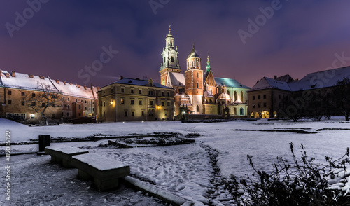 Winter morning view of the cathedral of St Stanislaw and St Vaclav on the Wawel Hill, Krakow, Poland.