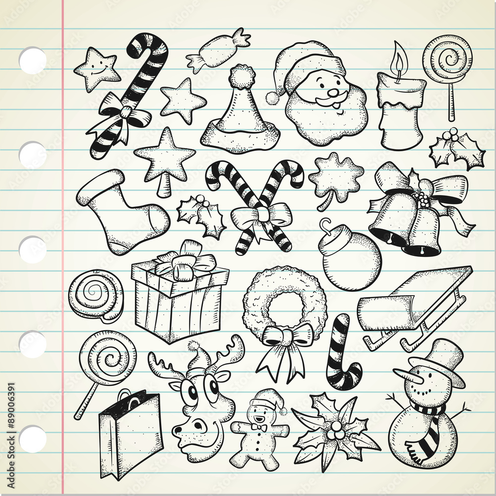 Obraz premium Big set of Christmas doodle