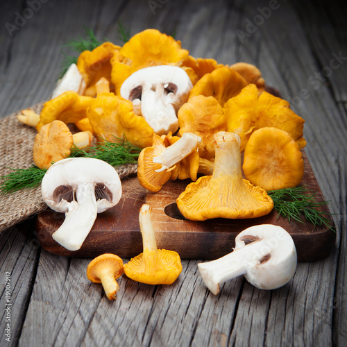 Mushrooms on a wooden table