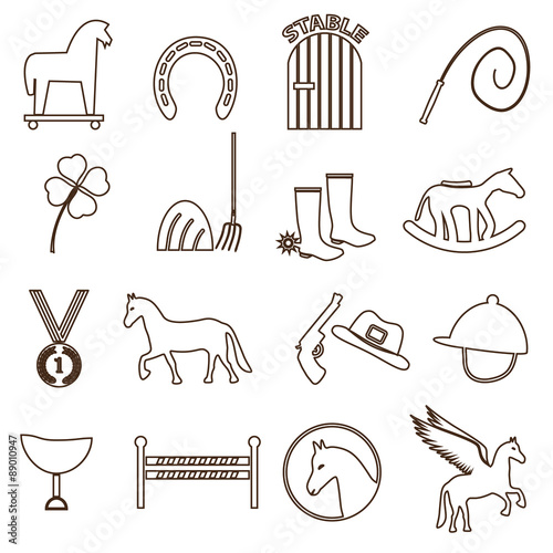 brown simple horse theme outline icons set eps10