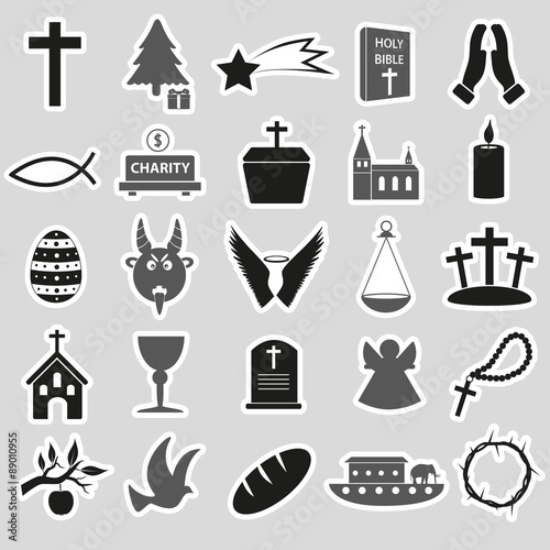 christianity religion symbols vector set of stickers eps10
