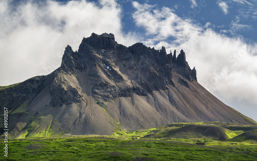 Crown shaped volcanic mountain in Iceland