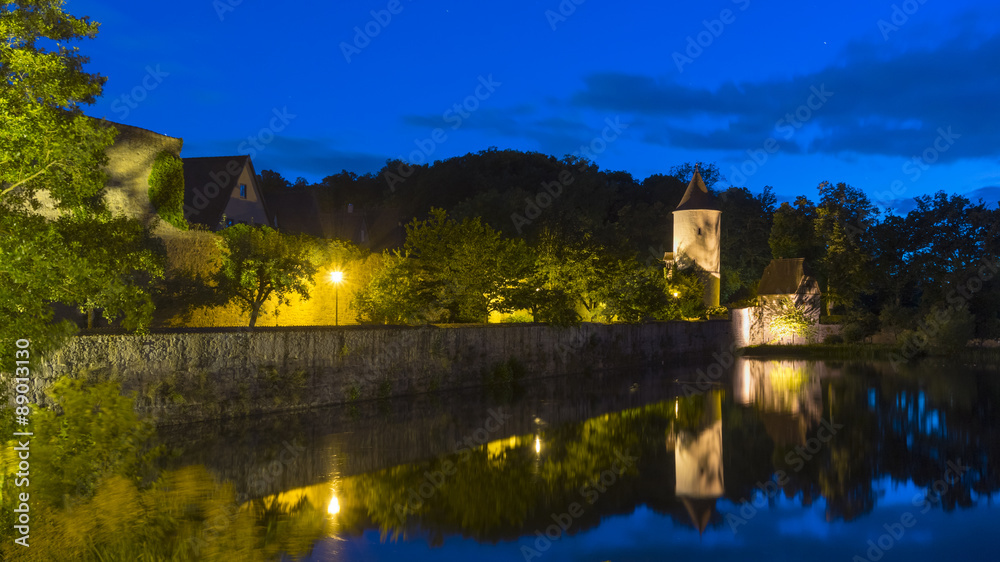 Dinkelsbuhl by night. Dinkelsbuhl is one of the archetypal towns on the German Romantic Road.