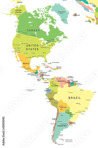 North and South America map - highly detailed vector illustration.