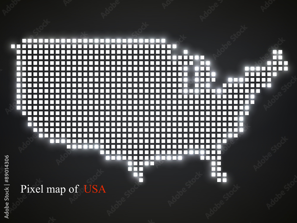 Pixel map of USA. Colorful background. Vector illustration