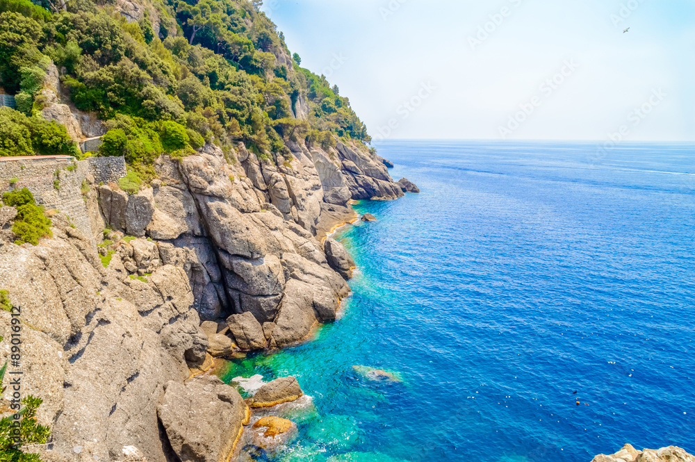 Sea or ocean rocks coastline cliff and the blue sea water