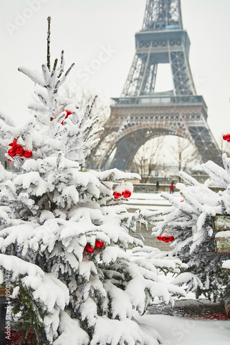 Rare snowy day in Paris #89018347