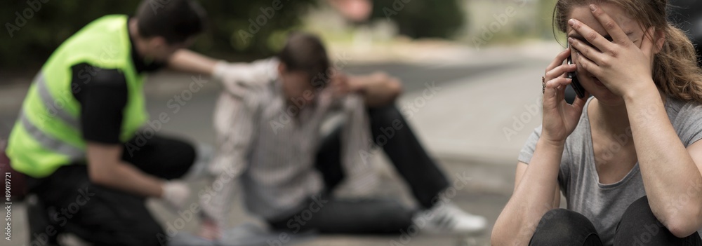 Fototapeta premium Woman calling for police