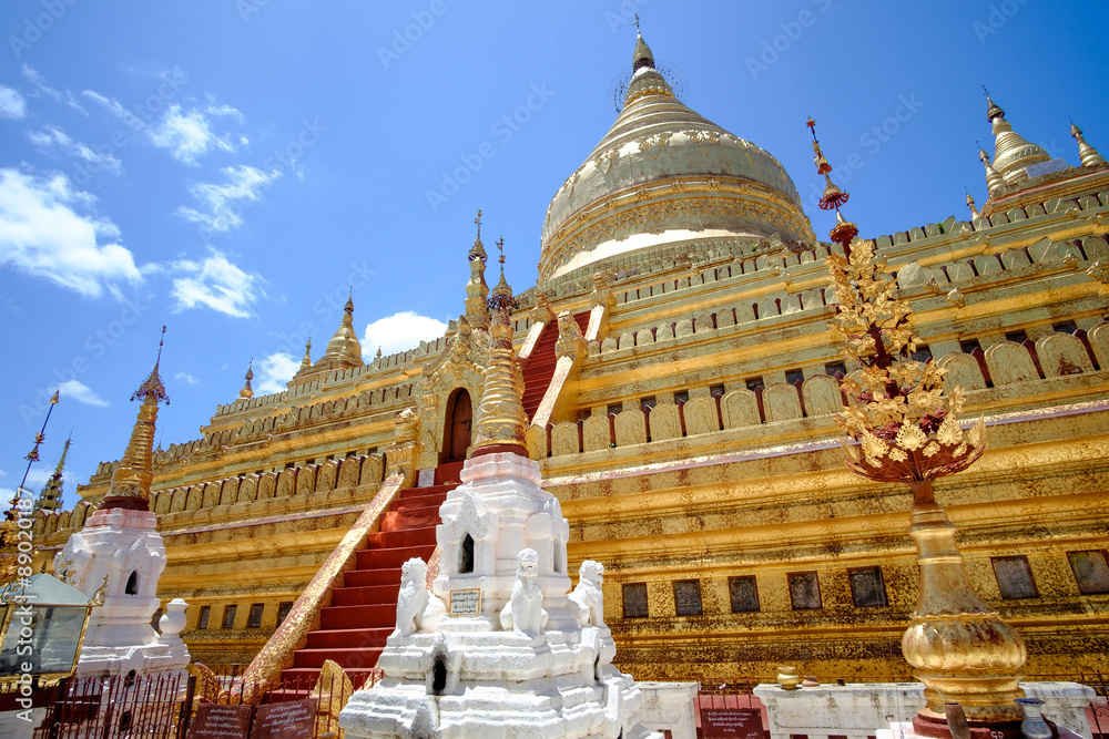 Scenic view of golden Shwezigon pagoda, Bagan, Myanmar