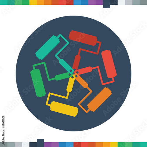 Flat paint roller logo, six paint roller symbols forming a circle.