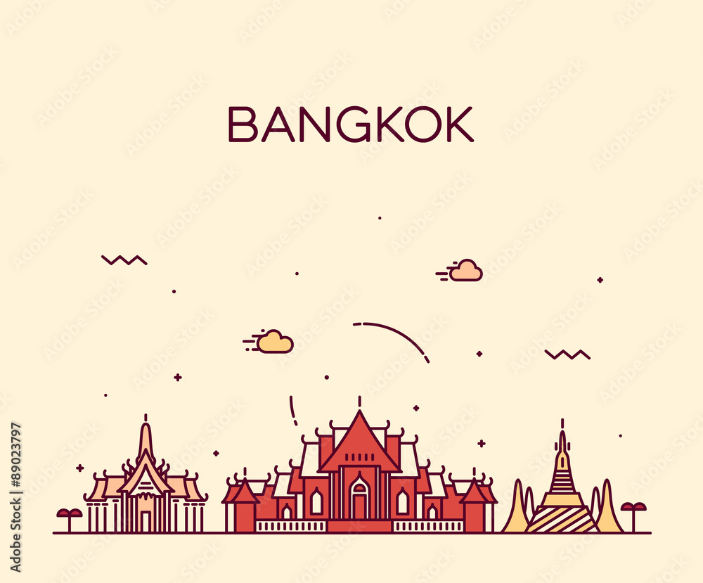 Bangkok skyline trendy vector illustration linear