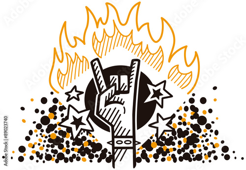 Rock symbol in fire