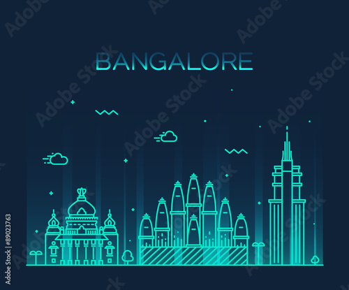 Bangalore skyline vector illustration linear