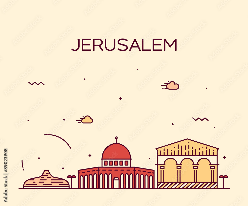 Jerusalem skyline trendy vector linear style