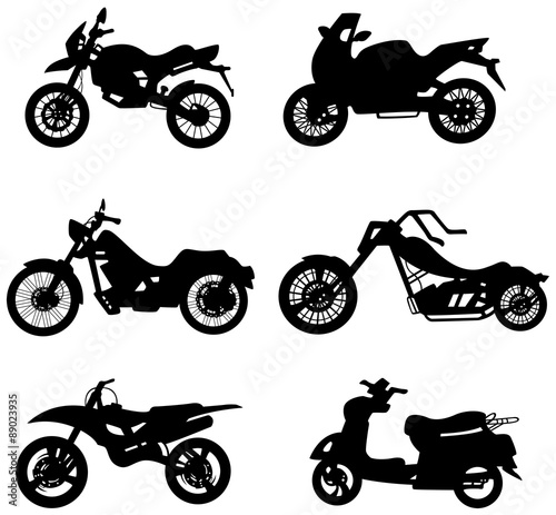 Silhouette motorcycles and bicycle bike icon set in isolated background, create by vector 