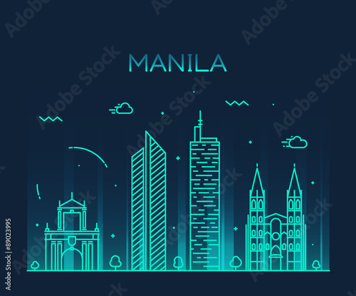 Manila skyline trendy vector illustration linear