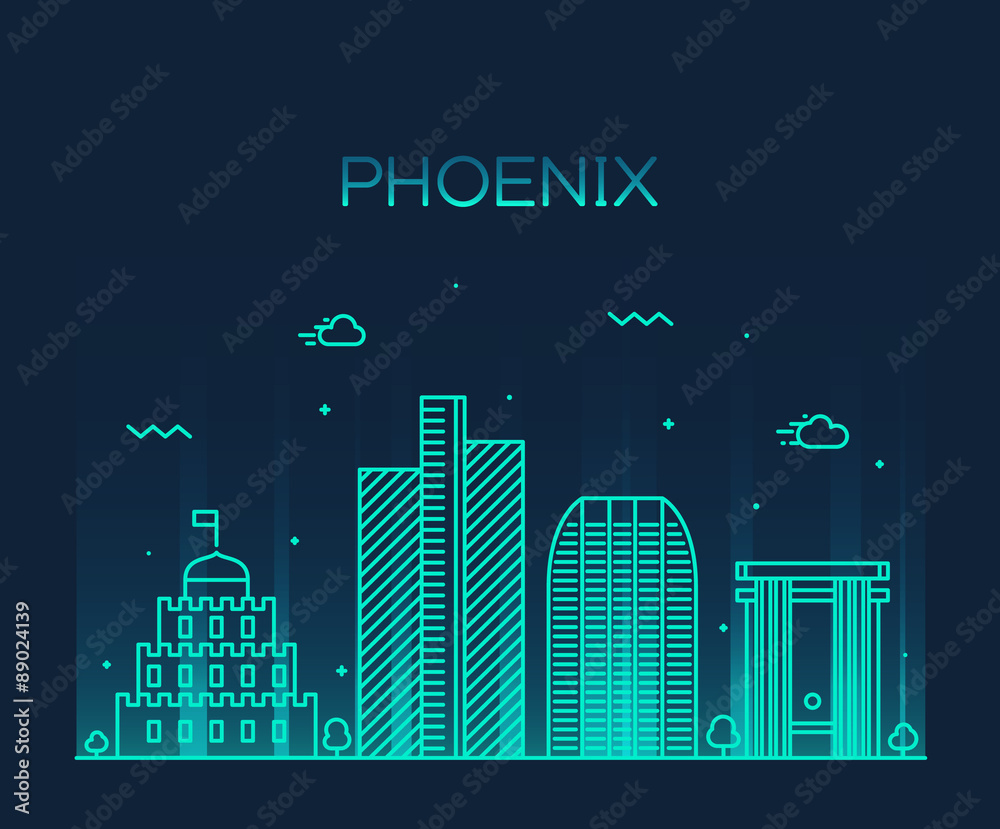 Fototapeta Phoenix skyline modny wektor ilustracja liniowy