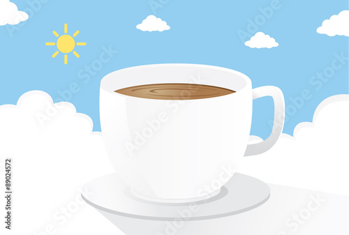 Coffee on the cloud in the morning. This is illustration about drink coffee to start a nice day