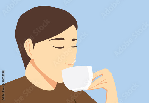 Man tasting beverage from cup in his hand with sip.