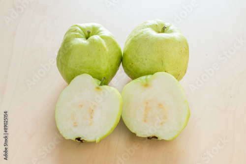 Fresh Natural Green Guava on Wood Table Background