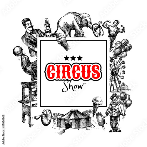 Hand drawn sketch circus and amusement vector illustration