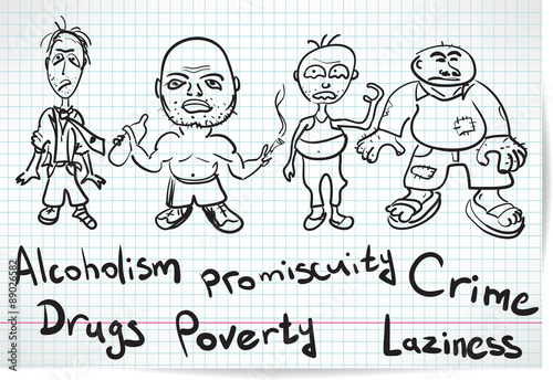 Sketch of alcoholics, drug addicts and the homeless