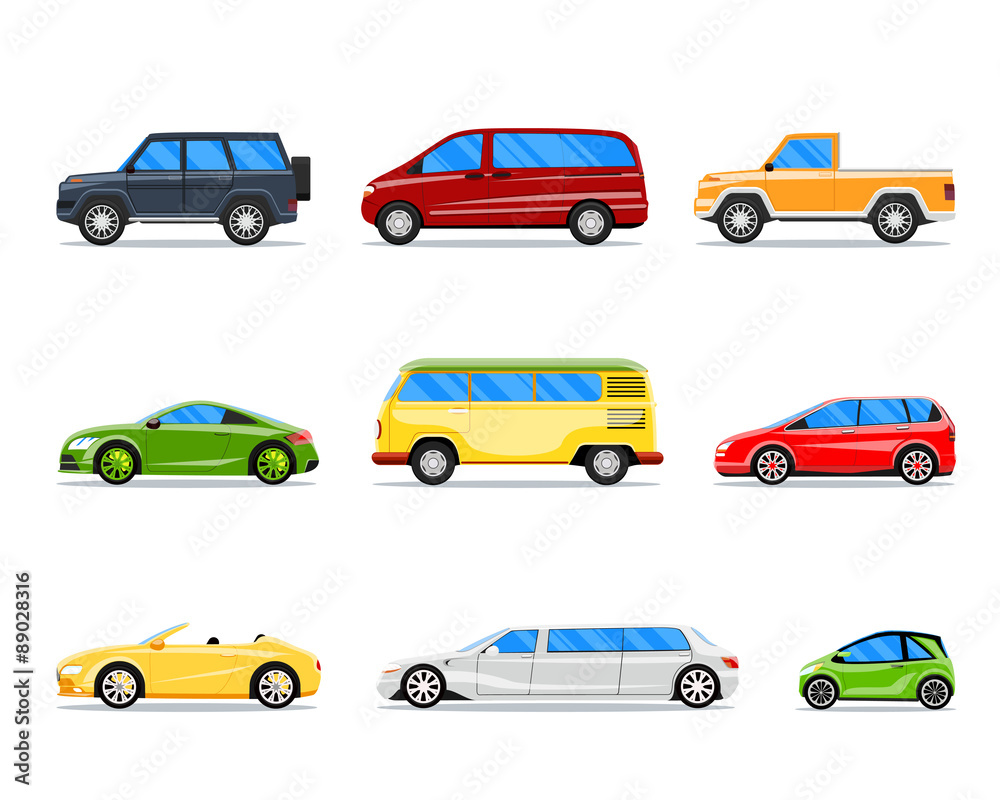 Vector car icons in flat style