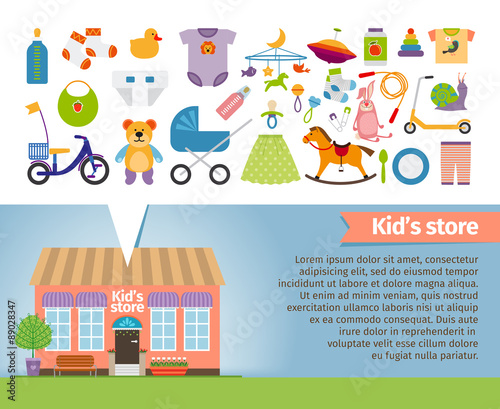 Kids shop. Childrens clothing and toys