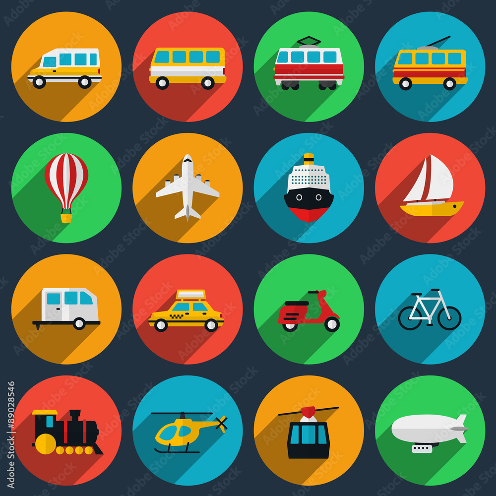 Transportation flat icons set Transportation flat icons set