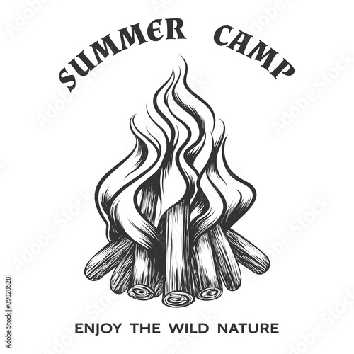 Vector poster with hand drawn campfire
