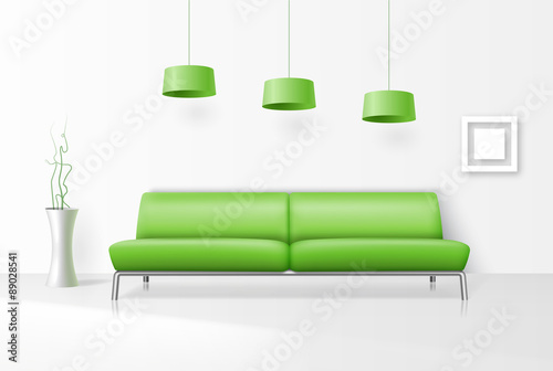 White interior with realistic sofa