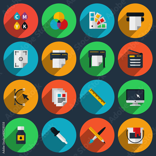 Flat color printing icons