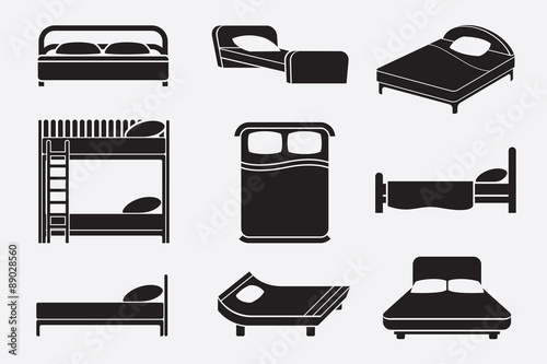 Bed icons set