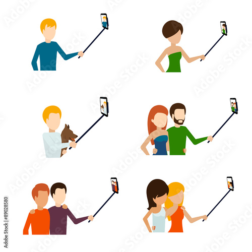 Monopod selfie flat icons
