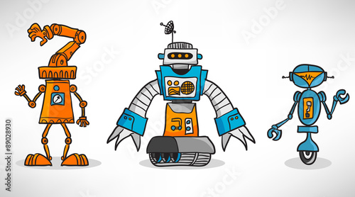 Three vintage cartoon robot © dark_ink