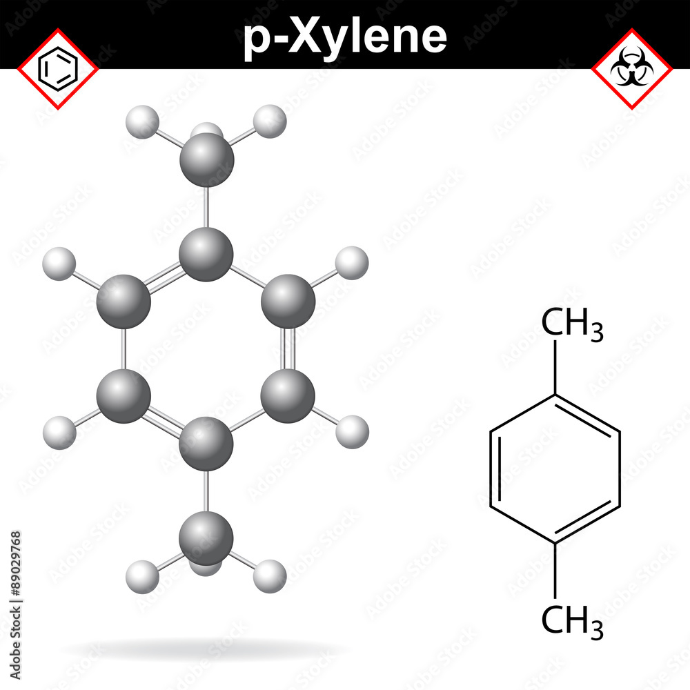 Xylene molecule, para-xylene isomer Xylene molecule, para-xylene isomer